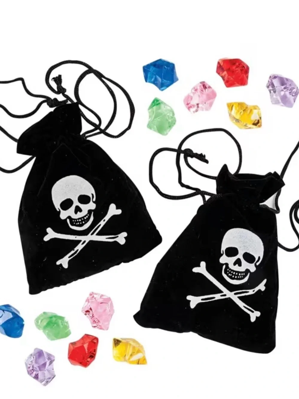 Set of 2 Black Skull Drawstring Pouch for Kids or adults- Pirate Treasure Bag